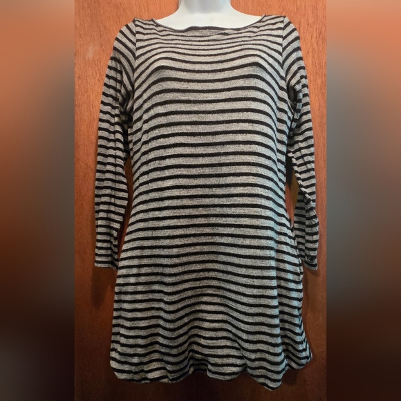 Alice + Olivia Black & Gray Striped Mini Dress SzL - Picture 2 of 7